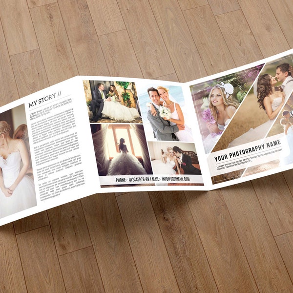 Wedding Photography Brochure Template | 5x5 in Square Trifold Pricing Template | Photography Pricing Brochure | Instant Download