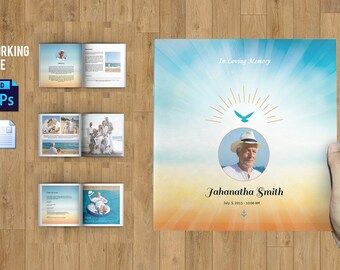 8 Pages funeral Program template | Square Booklet Brochure Template | Photoshop and MS Word Template | Fp-204