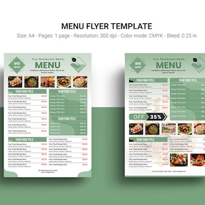 Restaurant Menu Flyer Template: MS Word & Photoshop (Instant Download)