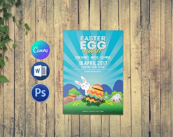 Printable Easter Party Flyer | Easter Egg Hunt Invitation Card Template | Canva, Photoshop and MS Word Template