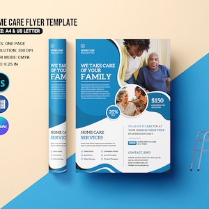 Senior Care Flyer / Elderly  Home Care  Flyer. Family Care Service Flyer Template. Adobe Photoshop, Ms Word and Canva Template
