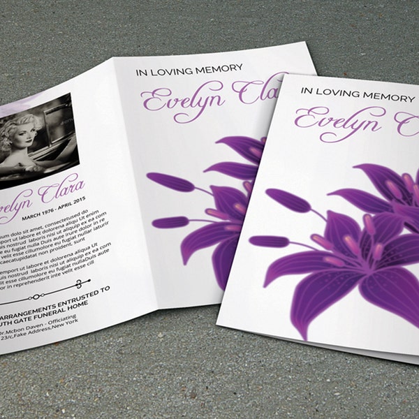 Printable Funeral Program Template | obituary template | Ms Word, Mac Page and Photoshop Template | Instant Download | FP-071