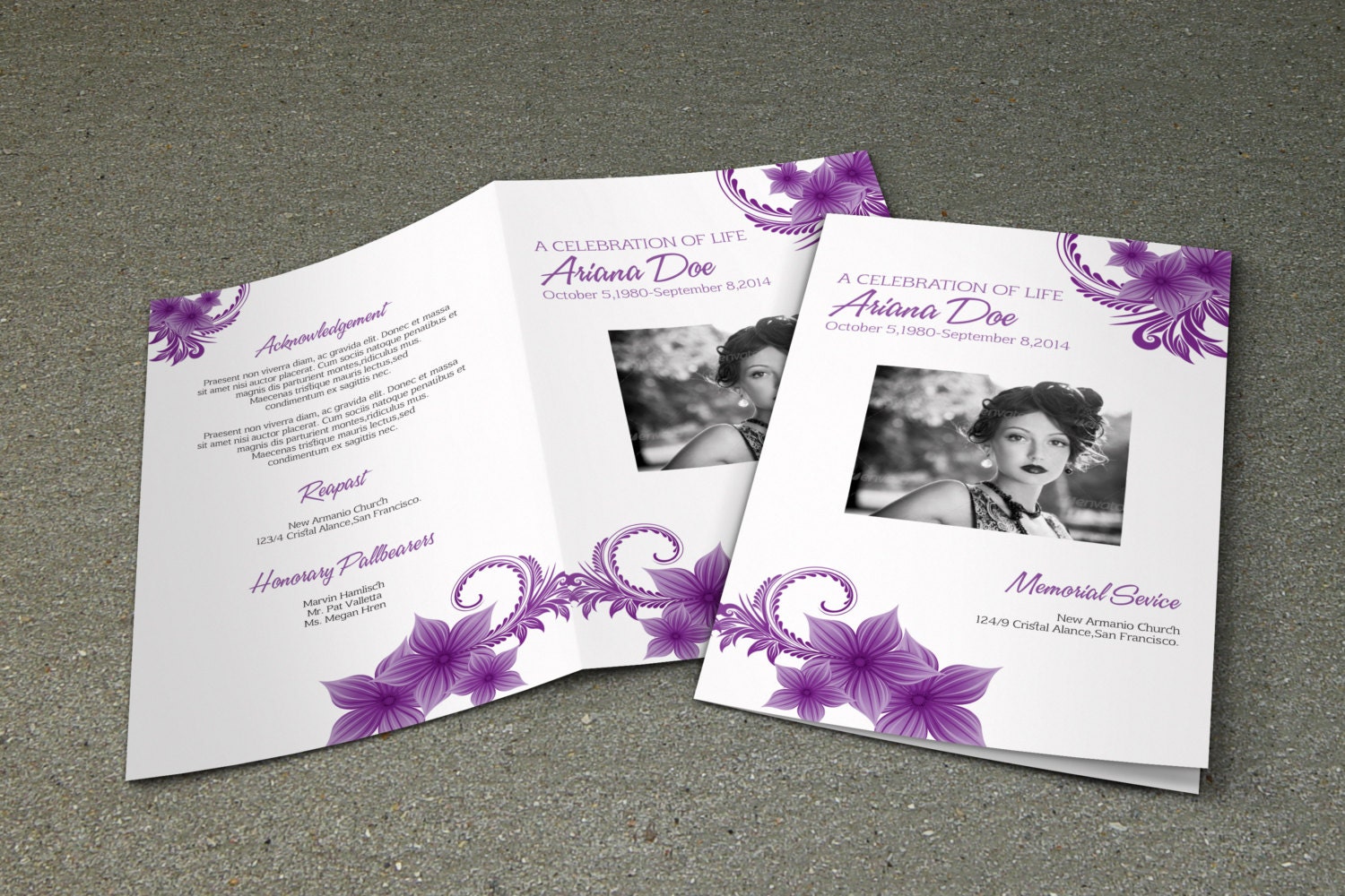 purple-flower-funeral-program-template-printable-memorial-etsy