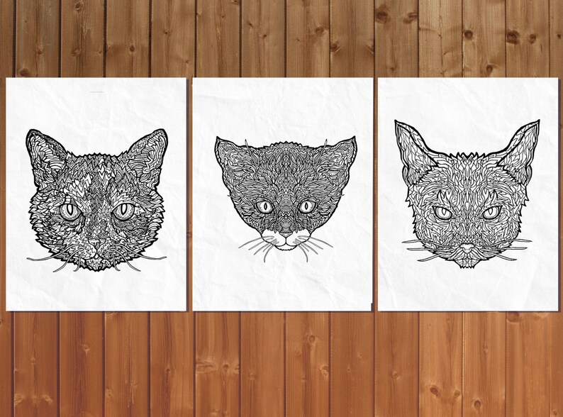 Complicated Cats Printable Adult Colouring Book Complicated Coloring ...