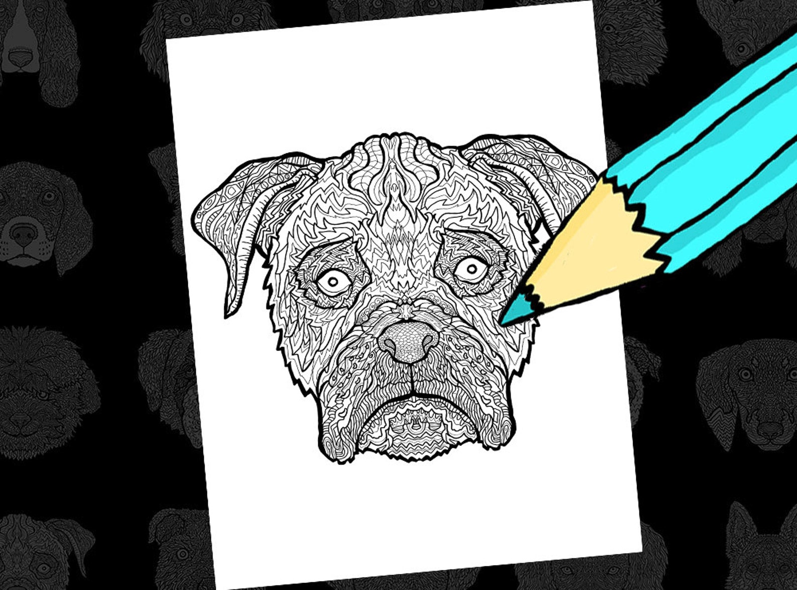 Boxer Dog Printable Coloring Sheet Detailed Dogs - Etsy