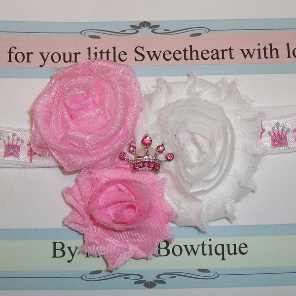 Crown Your Princess with this Pink and White Princess Headband! Photo Prop-Baby Headband-ChristmasGift-Hair Clips-Shabby Chic-Girl-Barrette-