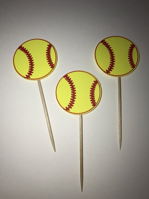 12 Softball Cupcake Toppers Sports Party Decorations Etsy