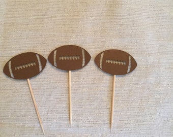12 football cupcake toppers. Birthday, baby shower, reveal party decorations.