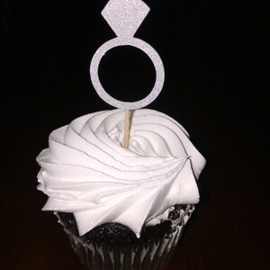 12 Diamond Ring cupcake toppers, wedding, engagement, bridal shower, bachelorette party decorations image 2