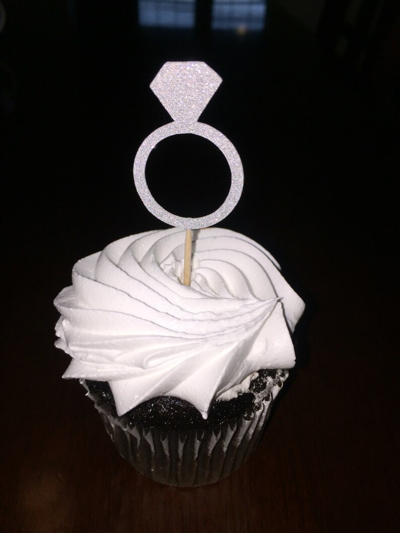 12 Diamond Ring cupcake toppers, wedding, engagement, bridal shower, bachelorette party decorations image 2