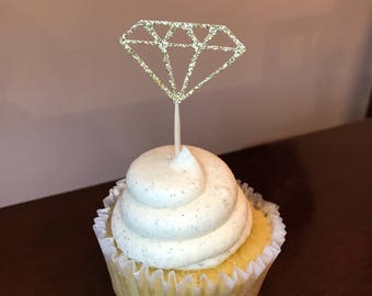 12 Diamond cupcake toppers, engagement party, bridal shower, bachelorette party, wedding decorations.