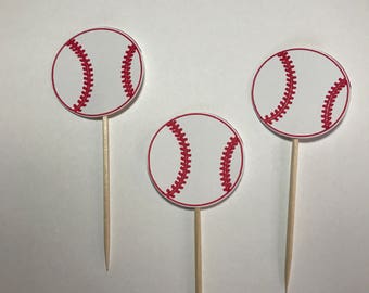 12 baseball cupcake toppers. Sports party decorations.