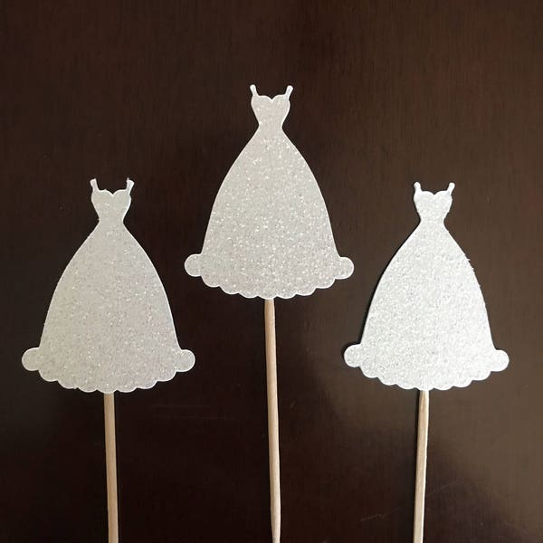 12 wedding dress cupcake toppers. Bridal shower, bachelorette party decorations.