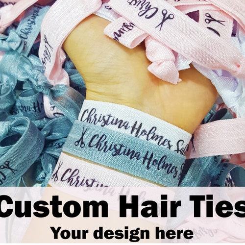 Shops YOU DESIGN 100 Custom festival Hair Ties Personalized elastic wristbands Team Favor Hair Ties Favors Party Favors -Elastic Hair Ties - Hair