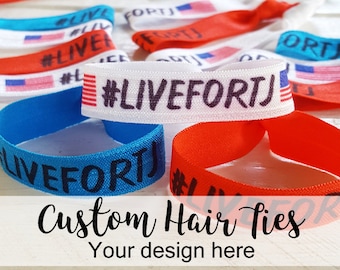 YOU DESIGN 100 Custom festival Hair Ties  Personalized elastic wristbands Team Favor Hair Ties Favors Party Favors -Elastic Hair Ties - Hair