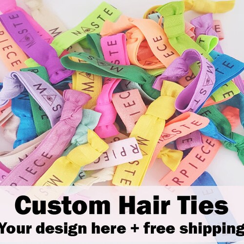 Shops YOU DESIGN 100 Custom festival Hair Ties Personalized elastic wristbands Team Favor Hair Ties Favors Party Favors -Elastic Hair Ties - Hair