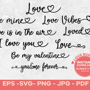 Valentines day SVG, PNG  script heart tail writing for cricut and silhouette projects - Cursive with heart - digital file only - cut file