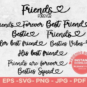 Paquete de amistad descarga digital SVG - Amigos para siempre PNG JPG - Bestie clipart -amigo cortando cricut y silhoutte - Heart tail end
