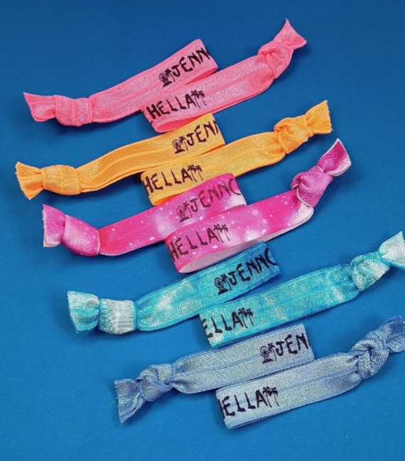 Custom Tie Dye Hair Ties 120 Custom Elastic Tie Dye Hair Bands promotional Item Personalized Hair Tie Bracelet Birthday Favors Festival Etsy