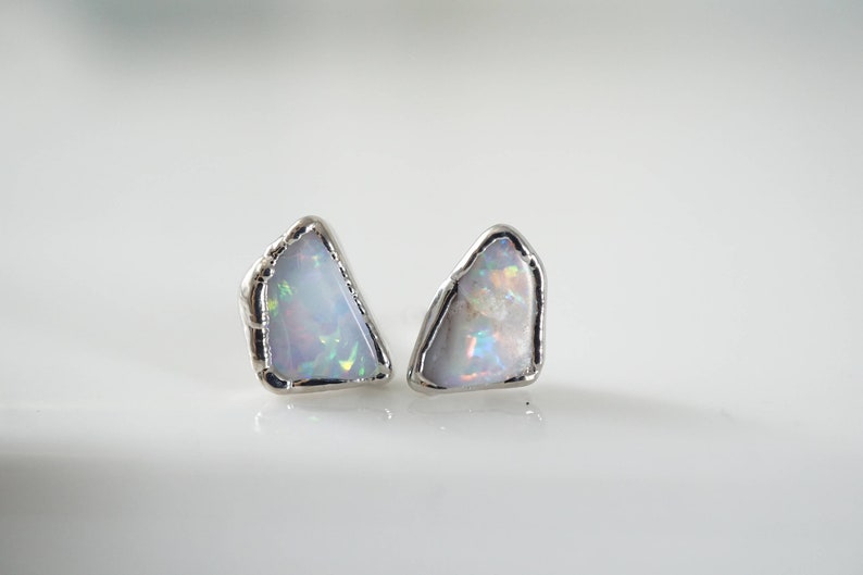 Raw Opal Stud Earrings \u2022 Opal Earrings \u2022 October Birthstone Jewelry \u2022 Gift for Bridesmaid