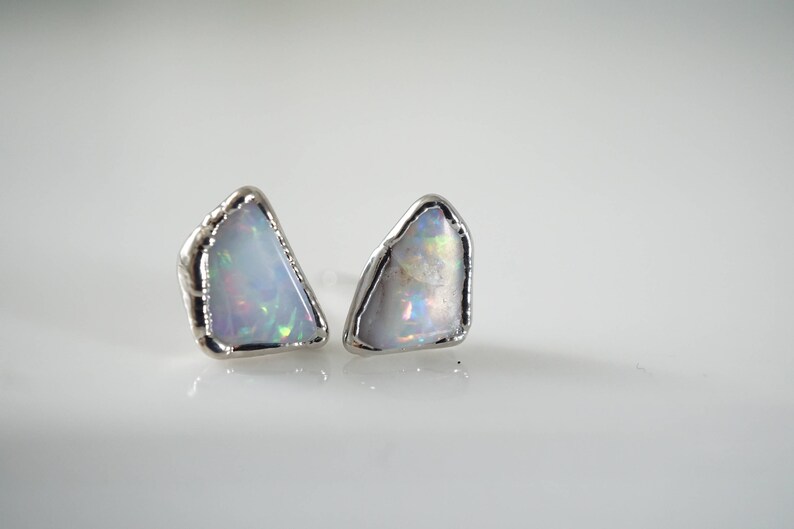 Raw Opal Stud Earrings \u2022 Opal Earrings \u2022 October Birthstone Jewelry \u2022 Gift for Bridesmaid