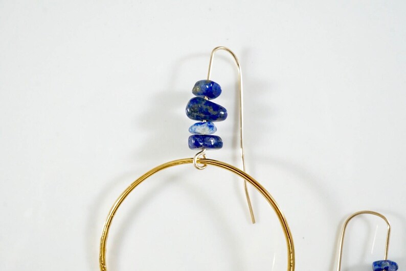 Raw Diamond Hoop Earrings \u2022 Lapis Earrings \u2022 Statement Earrings \u2022 Raw Crystal Earrings