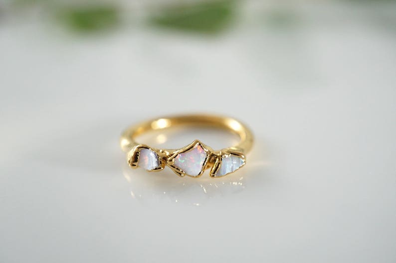 Opal Ring \u2022 Raw Opal Ring \u2022 Opal \u2022 October Birthstone \u2022\u00a0Gift for Mom \u2022 Triple Stone Ring \u2022 Gold Ring \u2022 Multistone Ring \u2022\u00a0Birthstone Jewelry