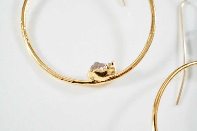 Raw Diamond Hoop Earrings \u2022 Lapis Earrings \u2022 Statement Earrings \u2022 Raw Crystal Earrings
