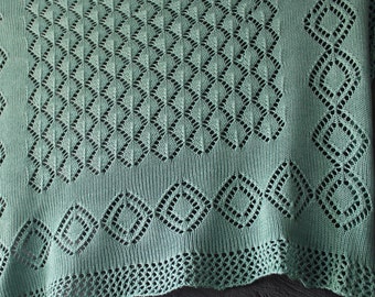 Hand Knit Sage Green Baby Blanket: Cotton Bamboo Blend, Heirloom Quality