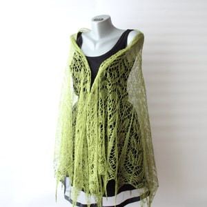 Linen shawl, Chartreuse summer wedding shoulder wrap, Anniversary gift for wife, Lightweight lace shawl