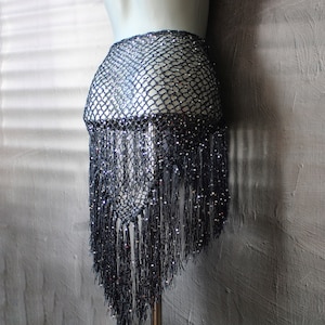 Sciarpa per danza del ventre all'uncinetto con paillettes: scialle con gonna a frange