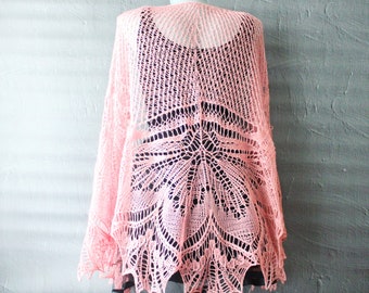 Hand Knit Blush Wedding Shawl: Merino Wool Lace Bridal Wrap