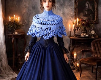Crochet Lace Cape, High Neck Poncho, Victorian Neck Warmer, Shoulder Cover Up