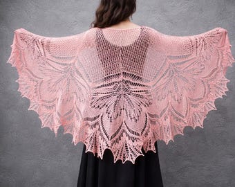 Hand Knit Merino Wool Wedding Shawl: Blush Pink Lace Stole