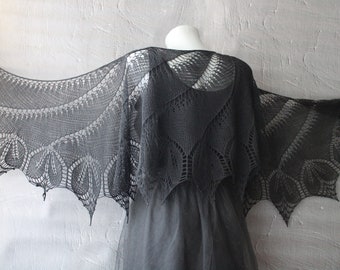 Black lace shawl handmade Victorian shawl cape Knit lace scarf black Shoulder shawl