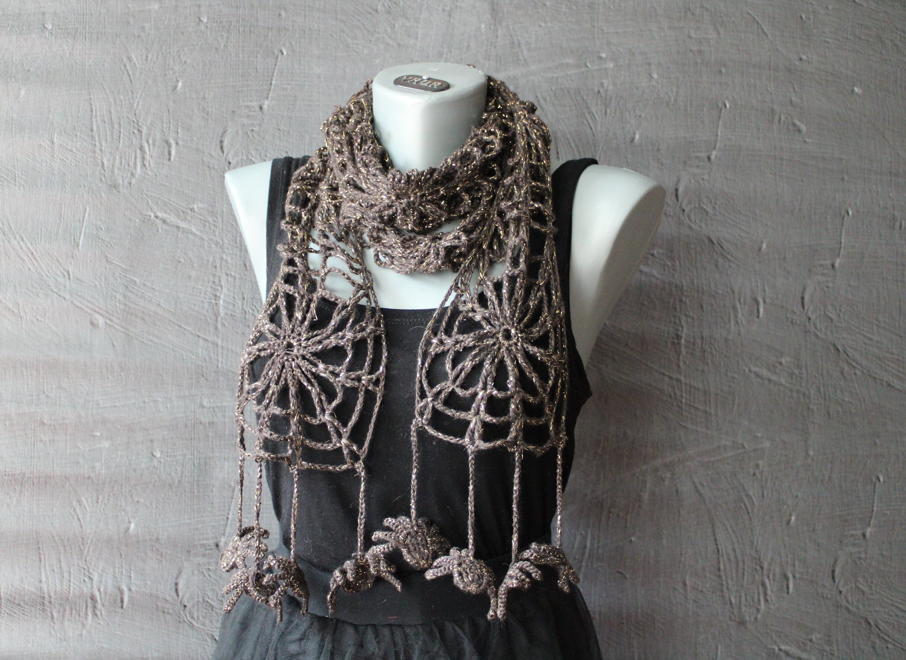 Halloween Crochet Scarf Spider Web Scarf Long Shimmery Scarf