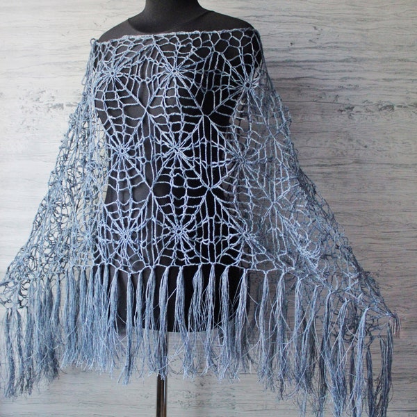 Crochet spider web poncho Halloween cape Organic linen cobweb Fringed cover up Gothcore wedding  Witch aesthetic Burning man cape