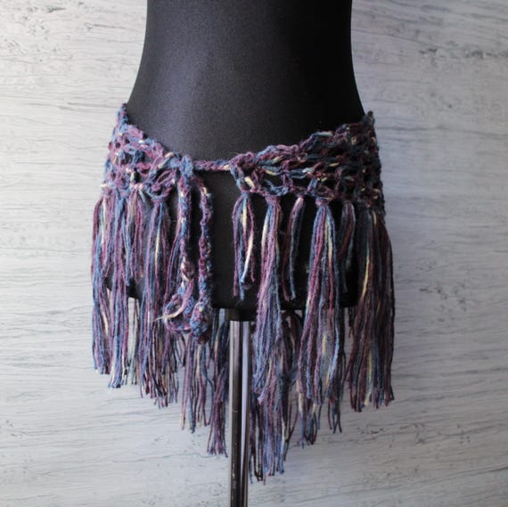 Handmade Crochet Fringe Hip Scarf: Tattered Boho Festival Belt