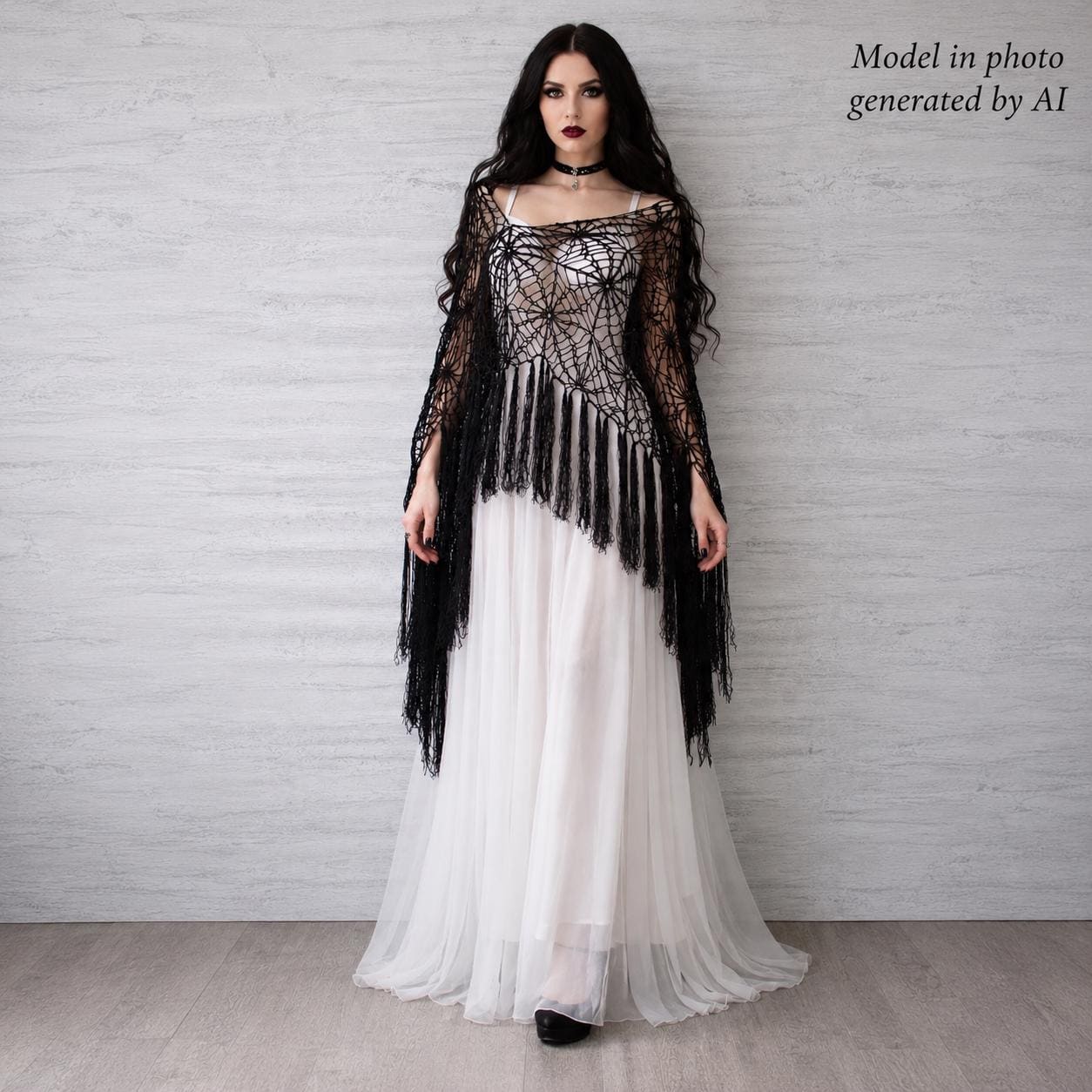 Black Shawl Cape Spider Web, Crochet Boho Lace Fringe Shawl - Etsy