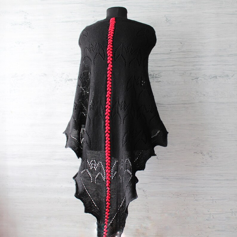 Fledermaus Dreieckstuch Schwarz Hexe ästhetischen Schal Schal Gothic Vampir Halloween Accessoires Vampir Flügel Schal With red braid