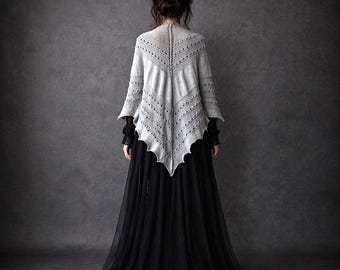 Hand Knit Bat Wing Shawl: Goth Vampire Organic Cotton Scarf