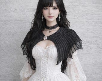 Black Linen Bat Wing Collar: Gothic Vampire Capelet, Witchy vibe cape