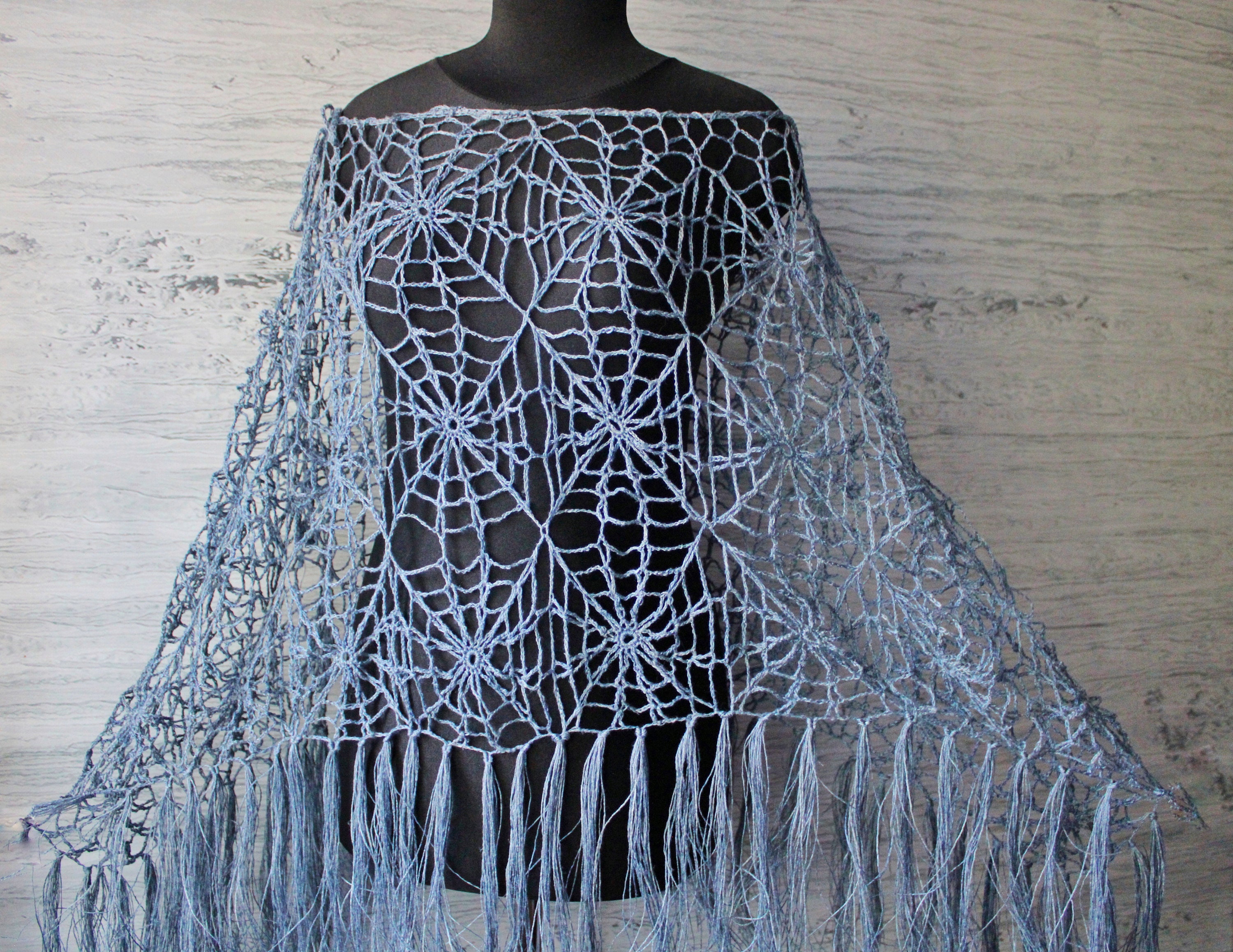 Crochet Spider Web Poncho Halloween Cape Curvy Women Organic Linen