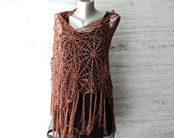 Gold Wedding Shawl: Metallic Crochet Lace Bridal Wrap