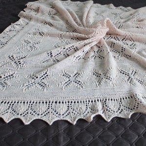 Customizable baby blanket Hand knit merino wool coverlet Religious Keepsake baby shawl