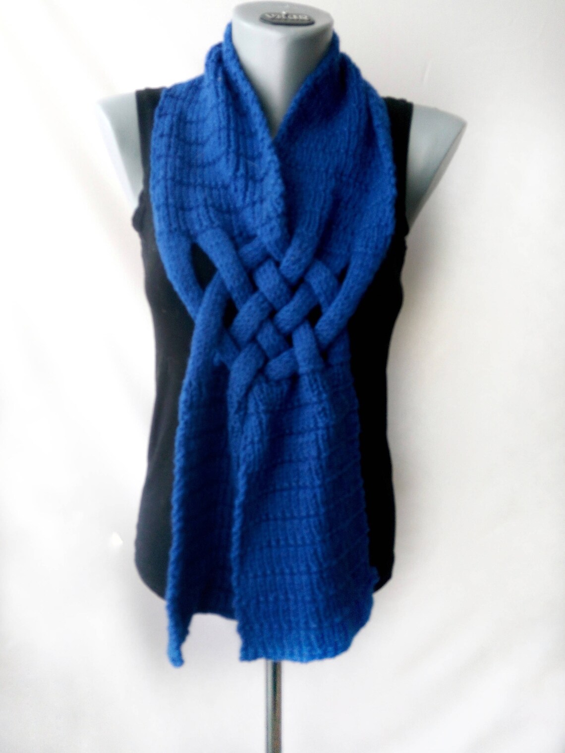 Celtic knot scarf Knit scarf handmade Royal blue scarf loop Etsy