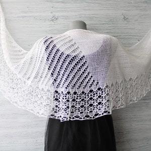 White wedding shawl See through Knit shoulder wrap Head scarf Prayer shawl