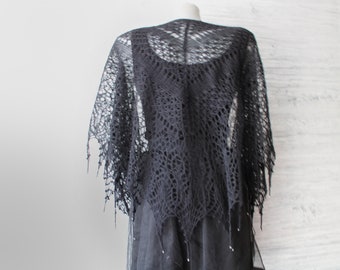 Black wedding shawl Lace shawl for bride Boho knit shawl bridesmaid