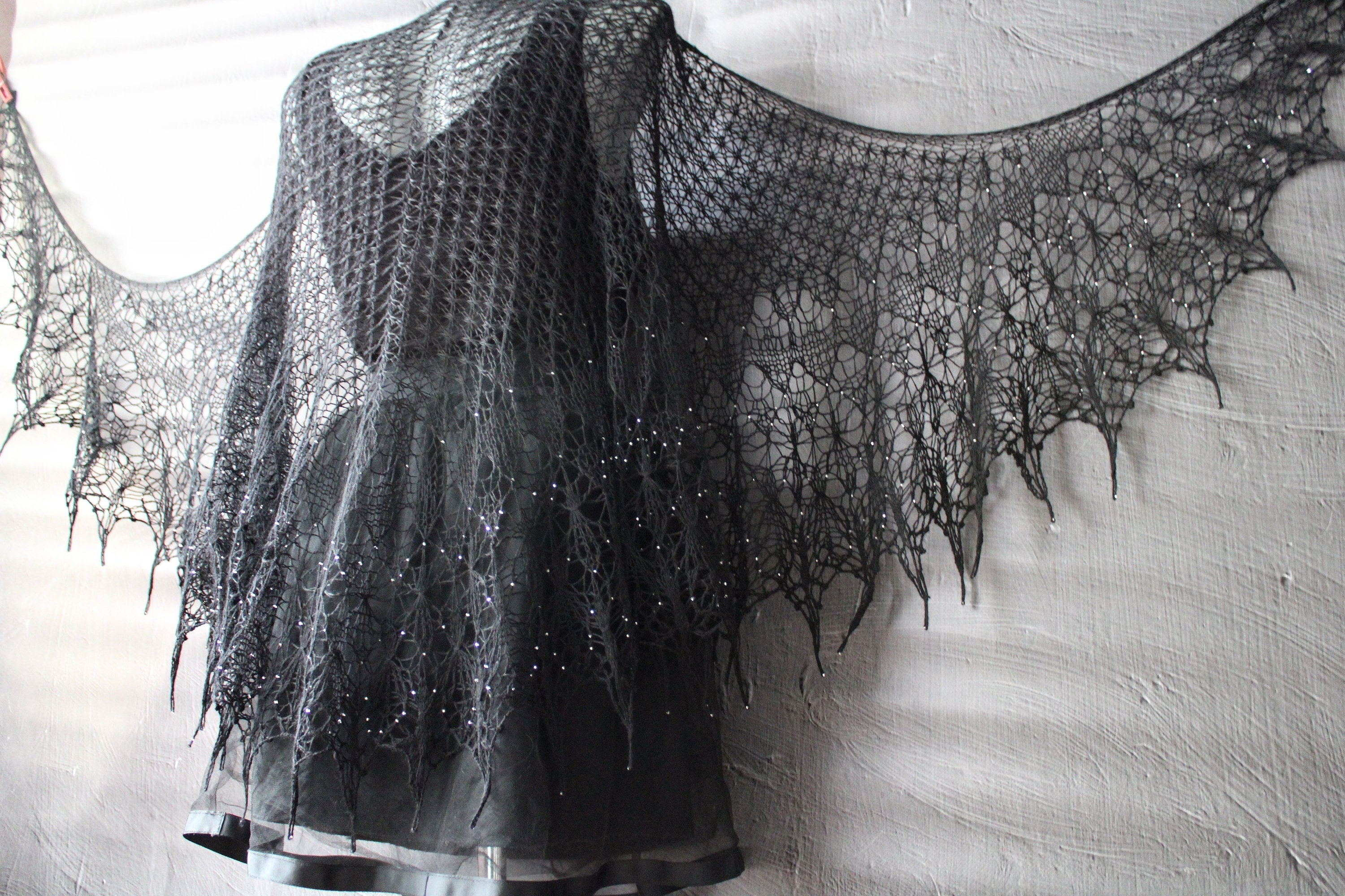Black Lace Shawl Wrap From Merino Wool Victorian Mourning Knit Shawl Witch Goth Mori Girl Etsy