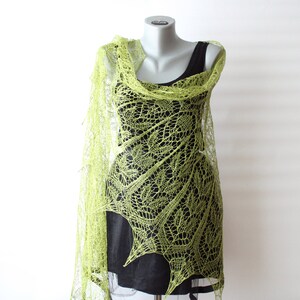 Summer wedding shawl Organic linen shoulder wrap Chartreuse lace shawl Anniversary gift for wife